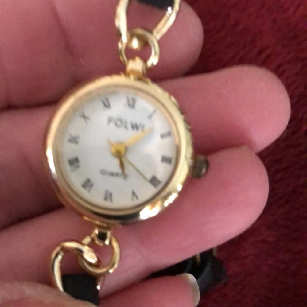 Quartz Black chain Wrap Watch gold and suede w/ lobster clasp
